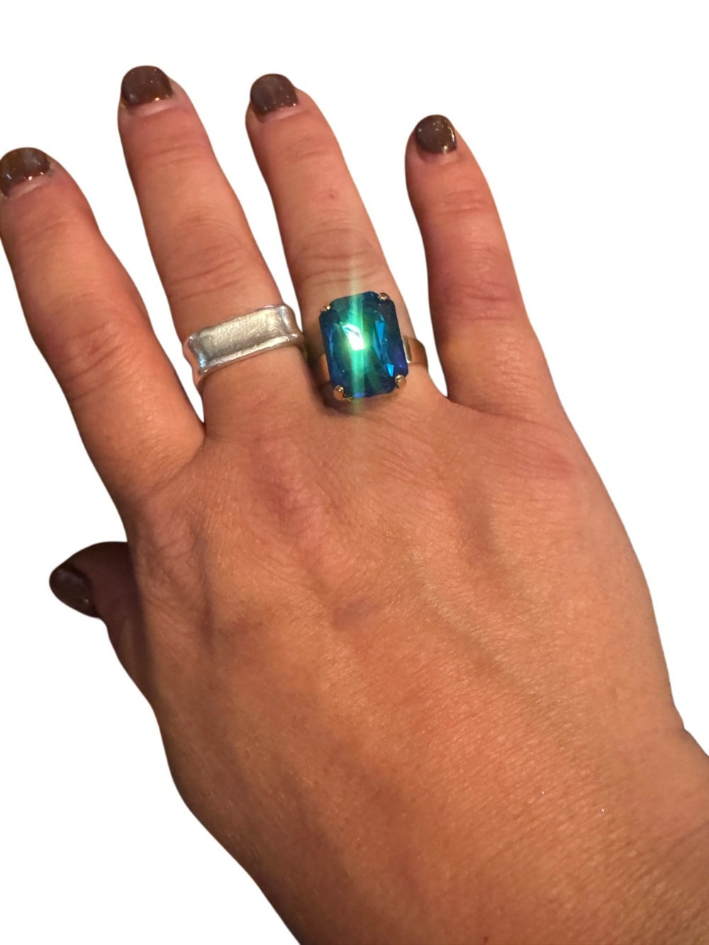 Two-Tone Sapphire Amethyst Bermuda Blue Glass Jeweled Gold - Unconventional Gem